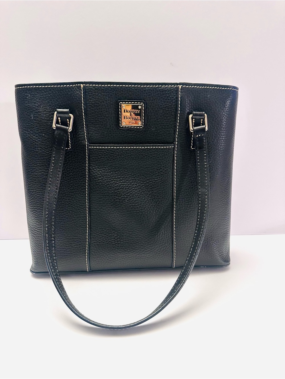 Dooney & Bourke Black Pebbled Leather Tote • Red Interior • Classic Shoulder Bag
